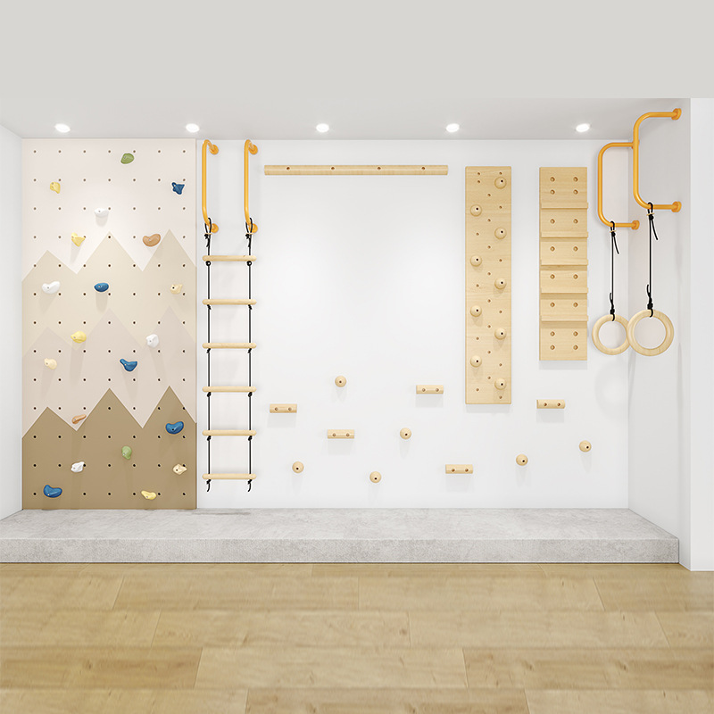 Gymnastic Rings Wooden - Kids Indoor Wooden Climbing Wall Gym