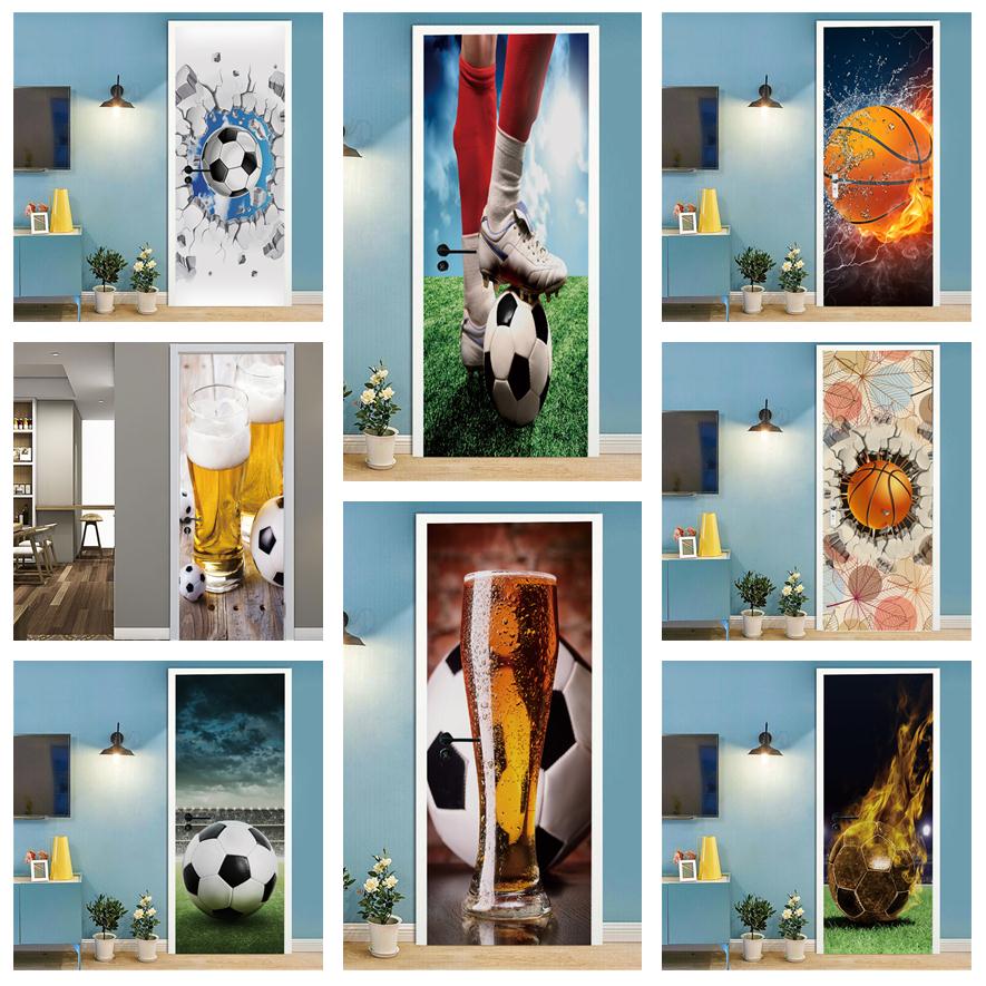 Home Gym Room - Football Basketball 3D Wallpaper Door Sticker