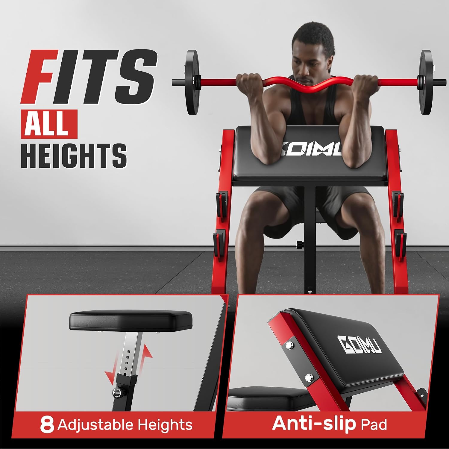 Adjustable Preacher Curl Bench - Barbell Curl Bar review and price