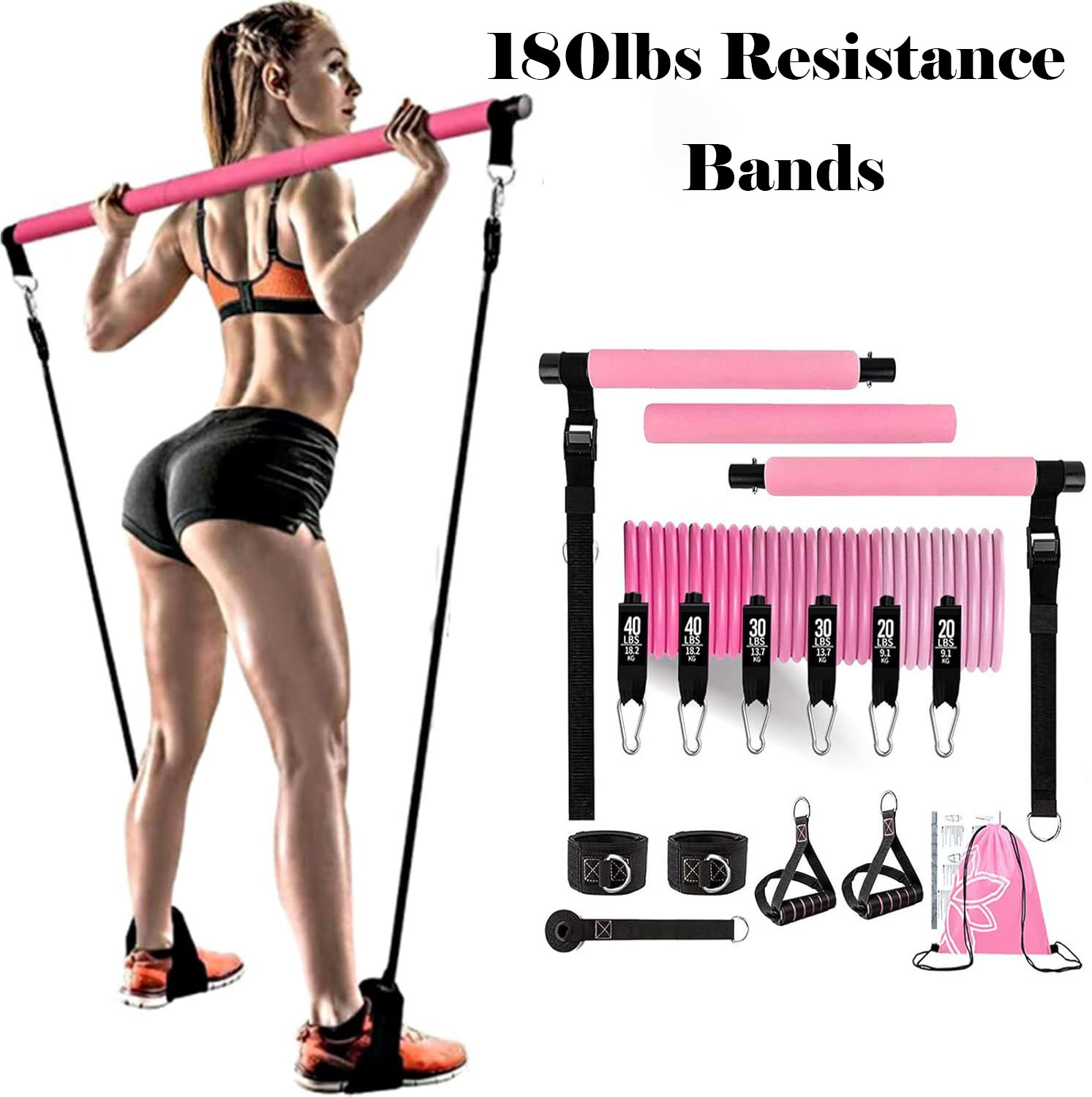 180lbs Resistance Bands with A - Home Gym Outfit review and price